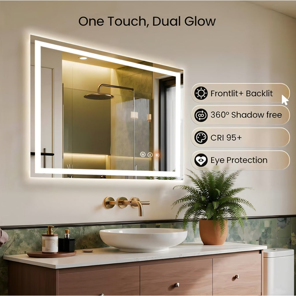 48X48 LED Bathroom Mirror with Lights, Anti-Fog, Backlit + Front Lit, Lighted Bathroom Vanity Mirro