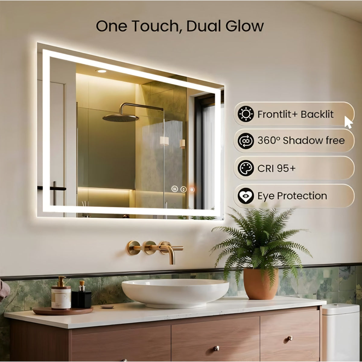48X48 LED Bathroom Mirror with Lights, Anti-Fog, Backlit + Front Lit, Lighted Bathroom Vanity Mirro