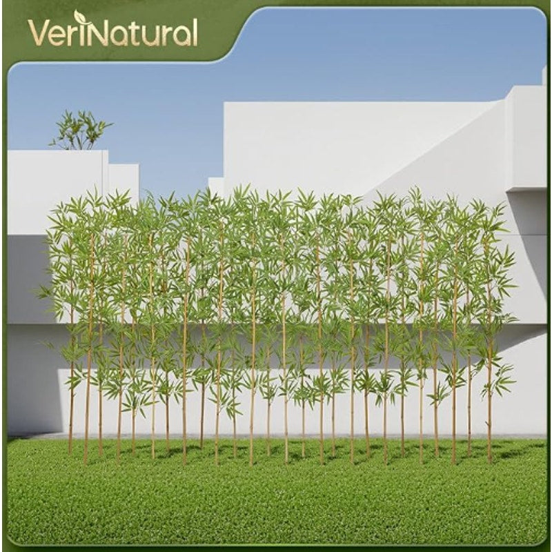 Artificial Bamboo Plant 6Ft Privacy Fence Screen - Real Bamboo Poles & UV-Resistant Faux Leaves