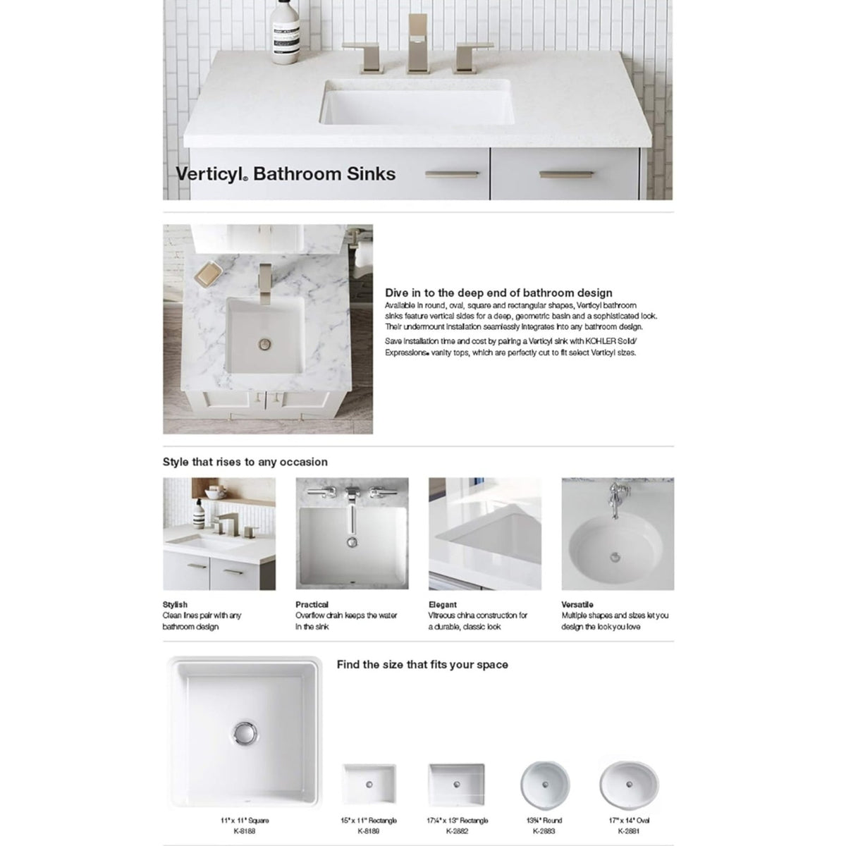 SINK KOHLER VERTICYL™ 17X13 RECTANGLE UC LAV
