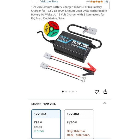 12V 20A Lithium Battery Charger 14.6V LiFePO4 Battery Charger for 12.8V LiFePO4 Lithium