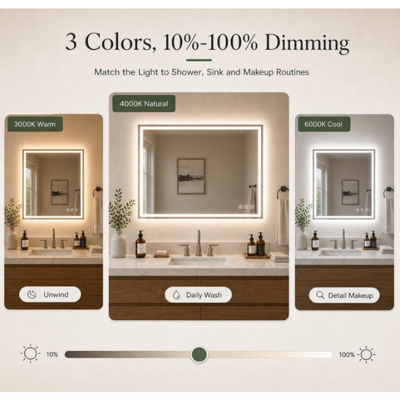 Snowdool 77 x 36 in RGB LED Bathroom Mirror, Front and Backlit, Anti-Fog