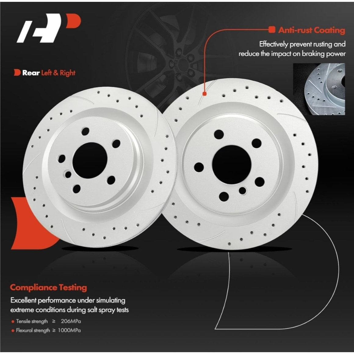 A-Premium 11.81 inch (300mm) Rear Drilled and Slotted Disc Brake Rotors Compatible with Select BMW