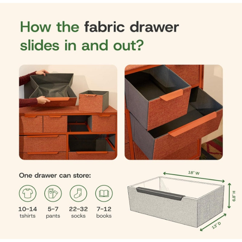 tinge Naima 10-Drawer Premium Fabric Dresser for Bedroom, Waterproof
