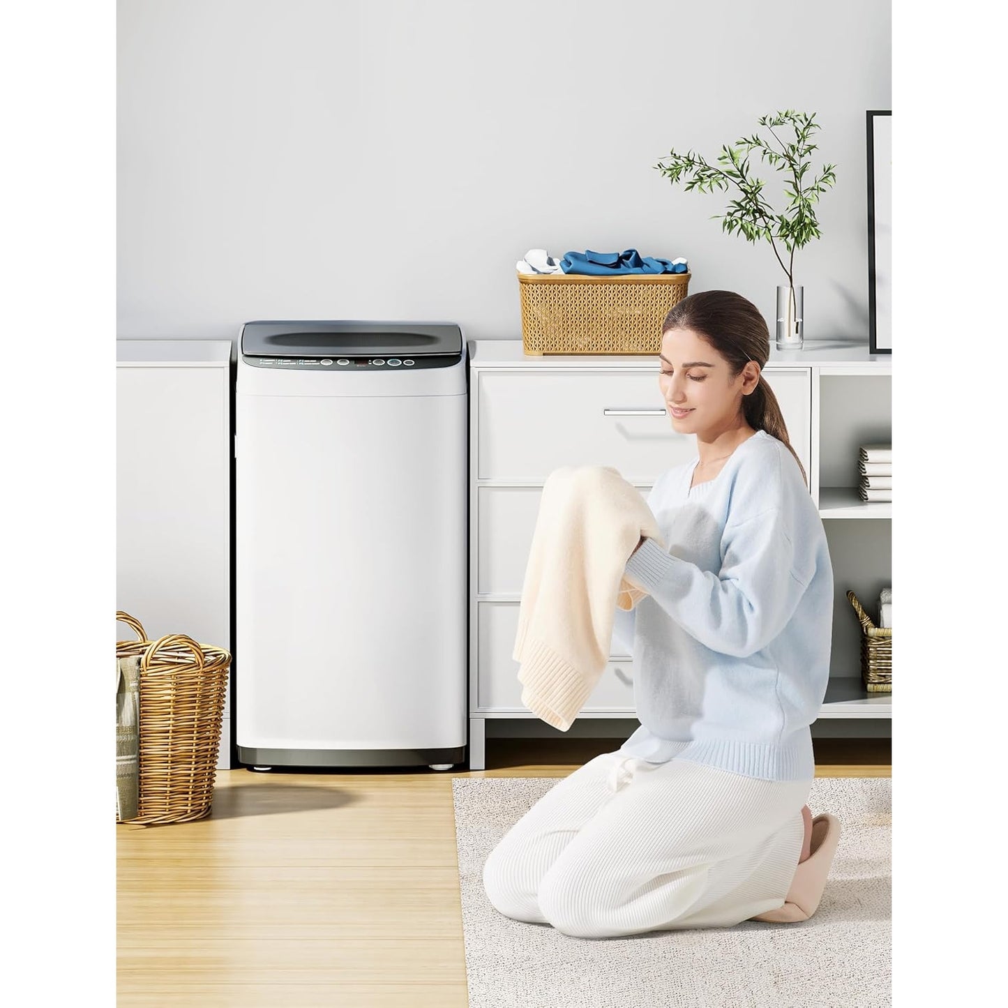 Midea Mobile Waschmaschine, 0,9 cu. ft., 6 Programme, Trommelreinigung, Kurzprogramm, Edelstahltrommel, Weiß