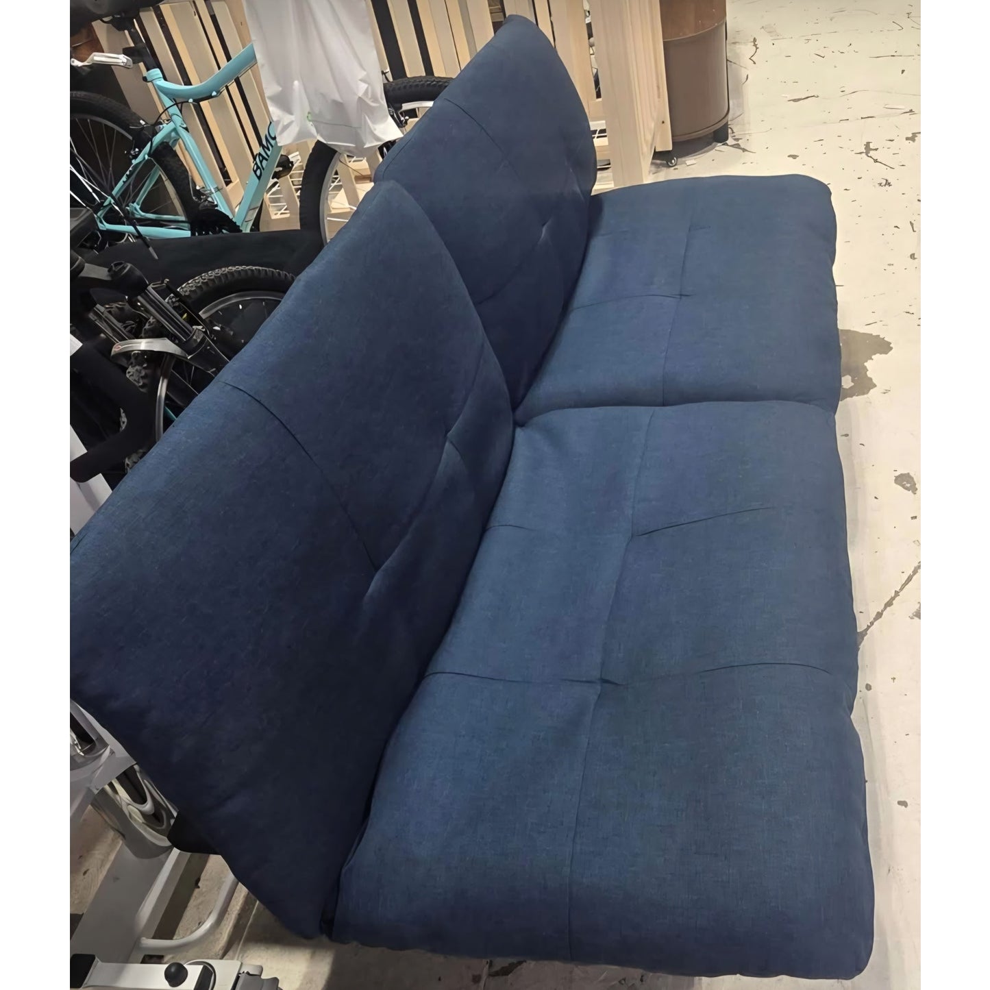Convertible Futon Sofa Bed,Blue Linen Modern Futon Couch,Memory Foam Loveseat Sleeper Recliner