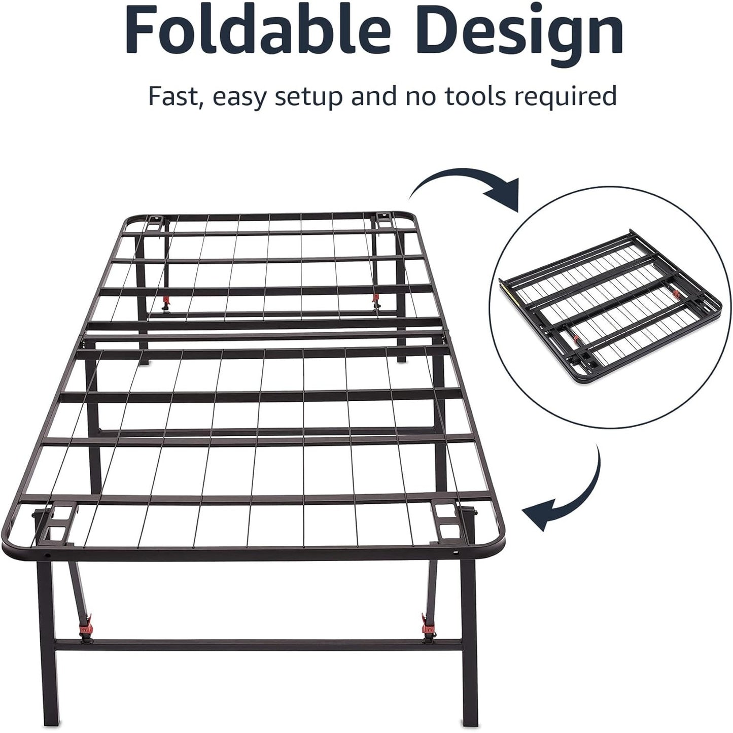 Amazon Basics Foldable Metal Platform Bed Frame, 18 In High, No Box Spring Needed, Twin Size, Black