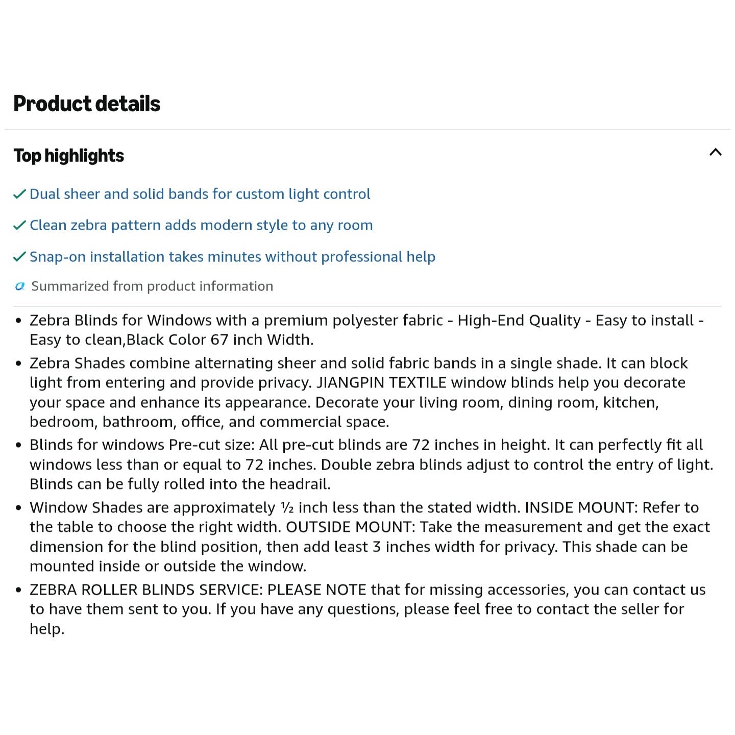 Blackout Zebra Blinds, Dual Layer Free-Stop (67" W X 72" H, Black)