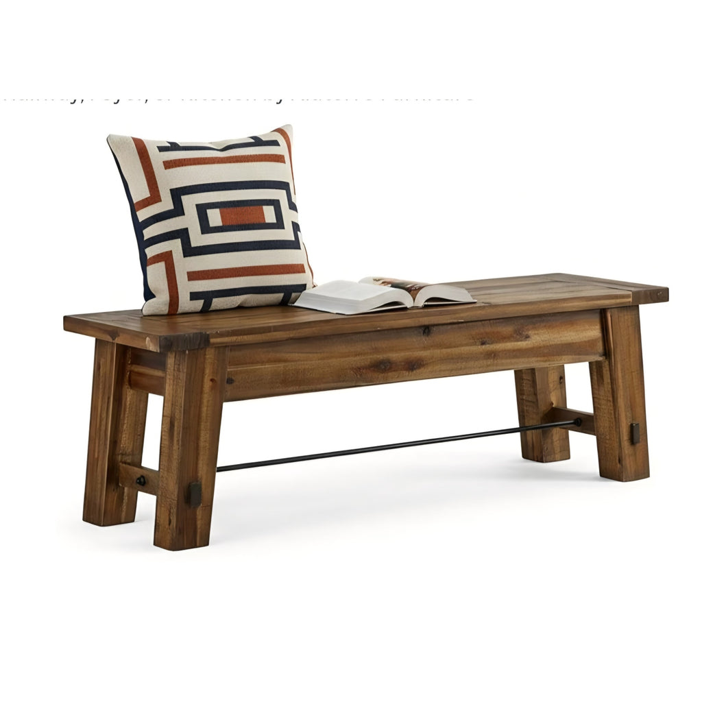Rustic Farmhouse Style 60-Inch Wood Bench - Industrial Modern Accent Furniture with Solid Wood