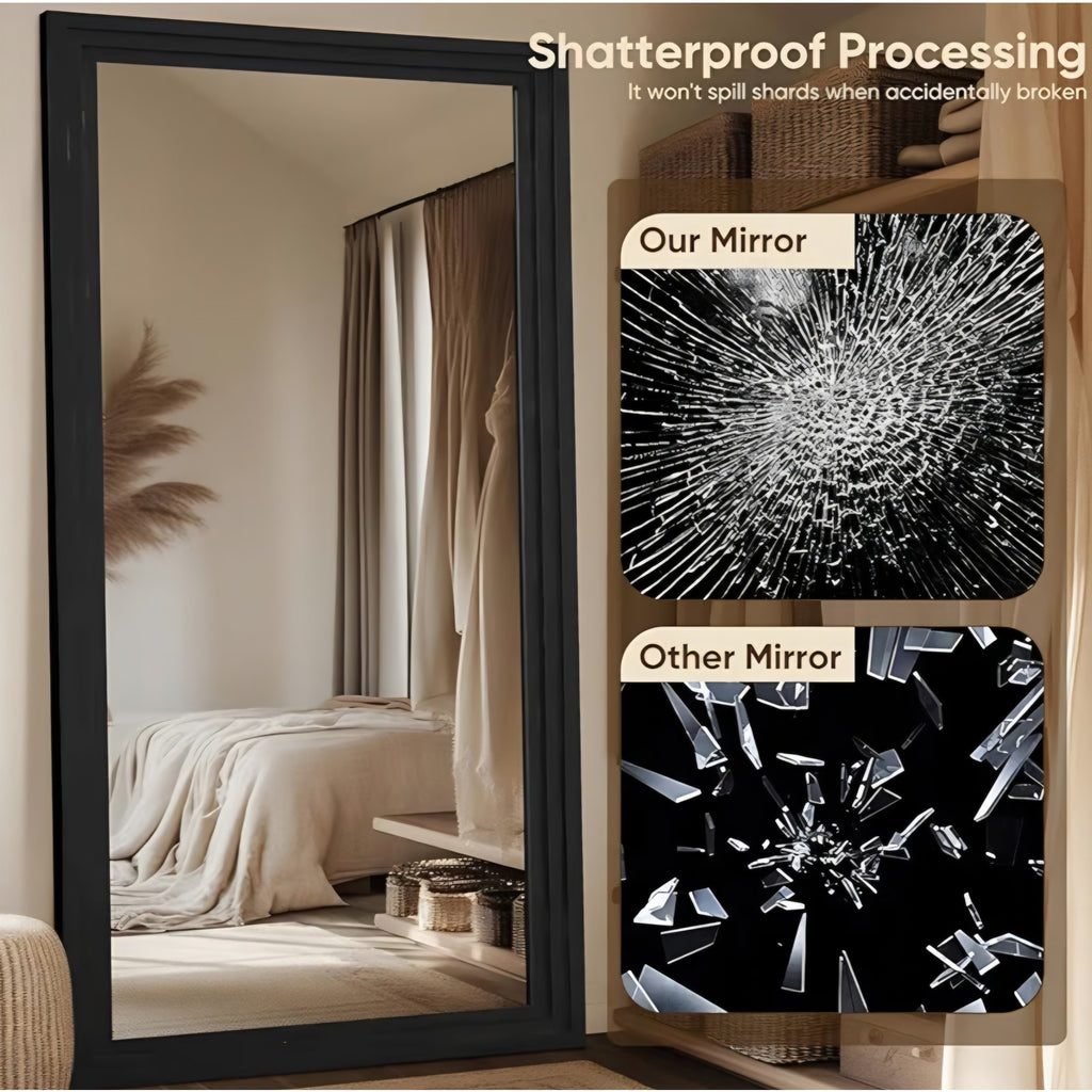 Full Length Mirror, 81"x41" Wooden Mirror Full Length with Stand Wood Floor Mirror