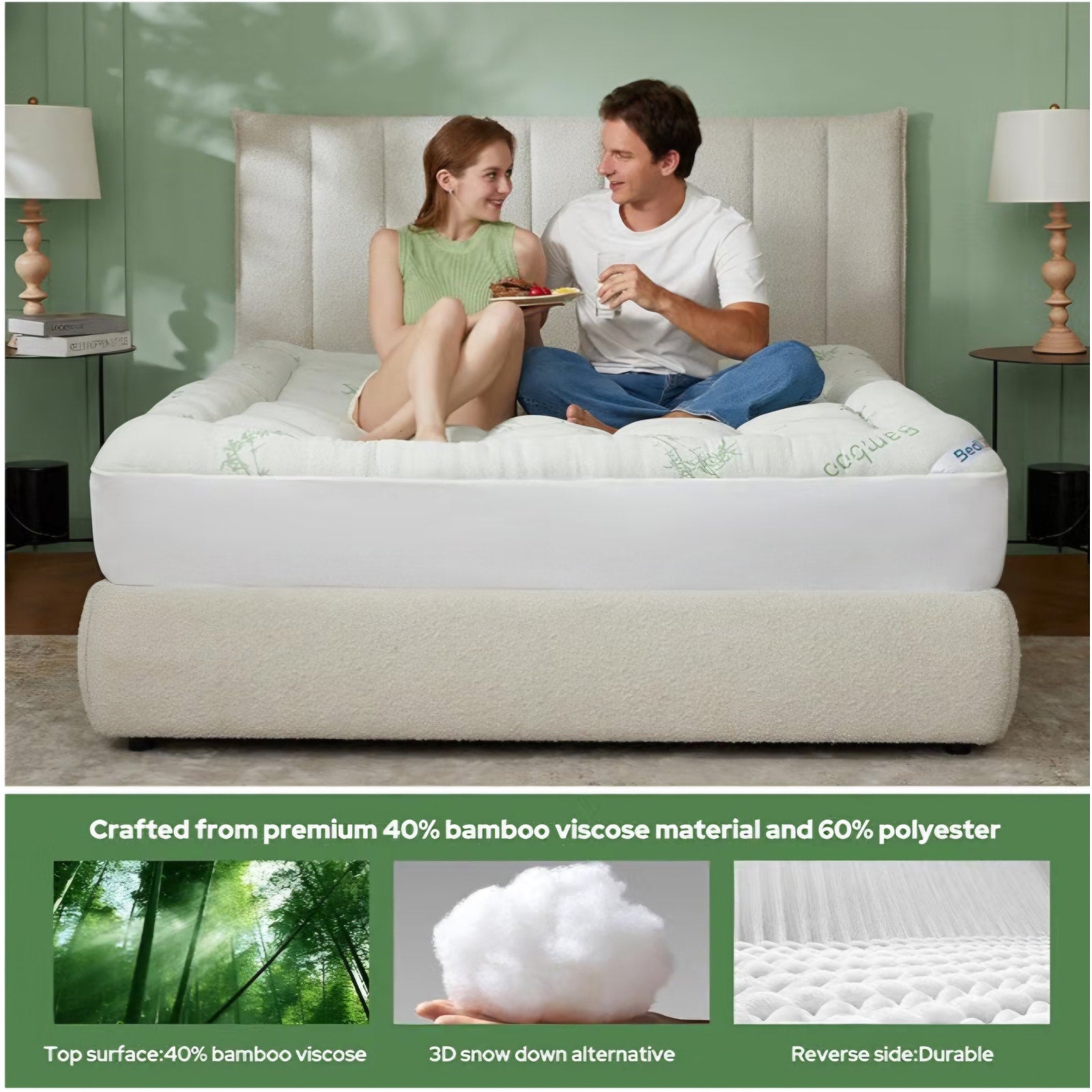 BEDLORE King Mattress Topper Viscose Bamboo, Thick Pillow Top Mattress 6"-18"