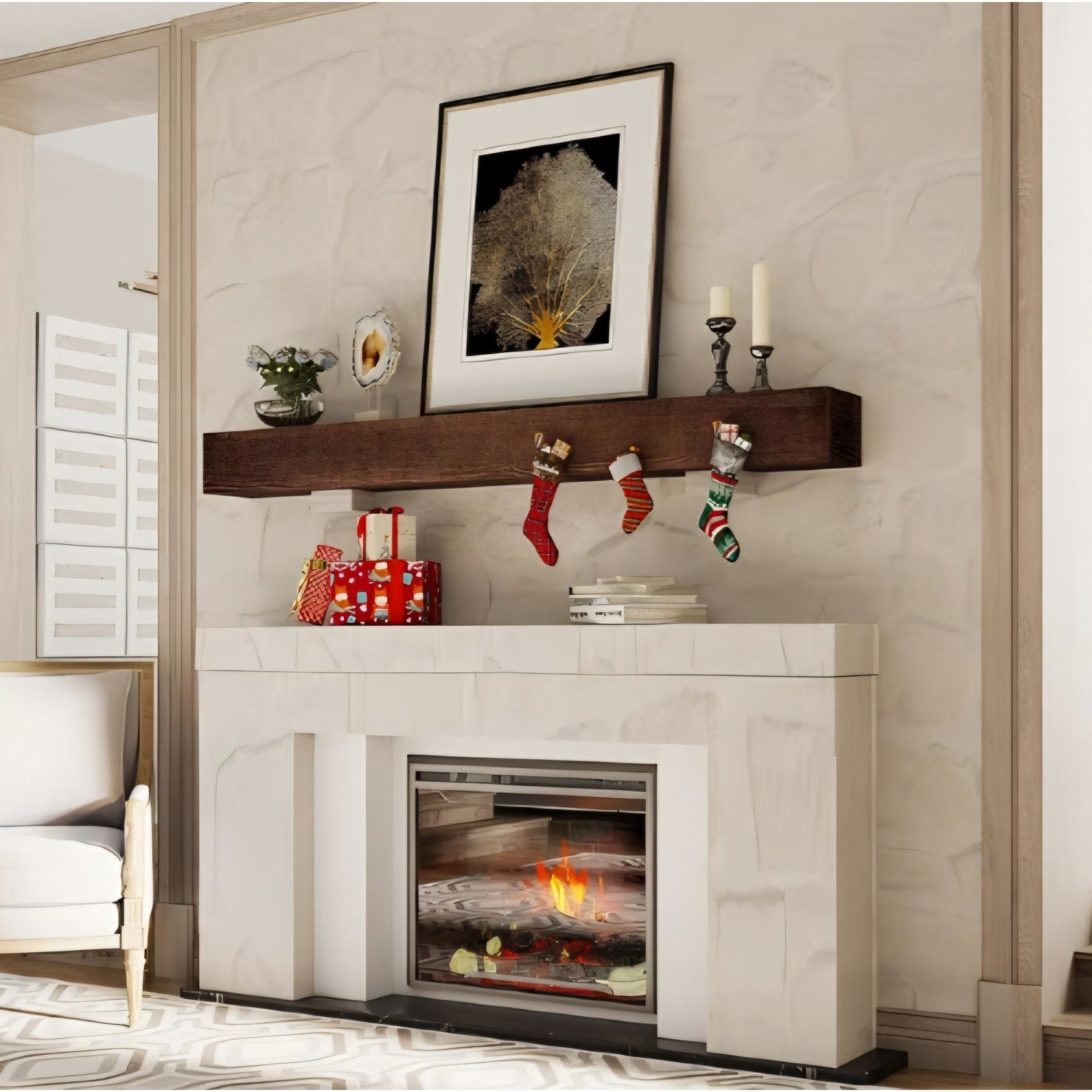 Fireplace Mantel Shelf 60 Inch,Handmade Rustic Solid Wood Mantles for Over Fireplace