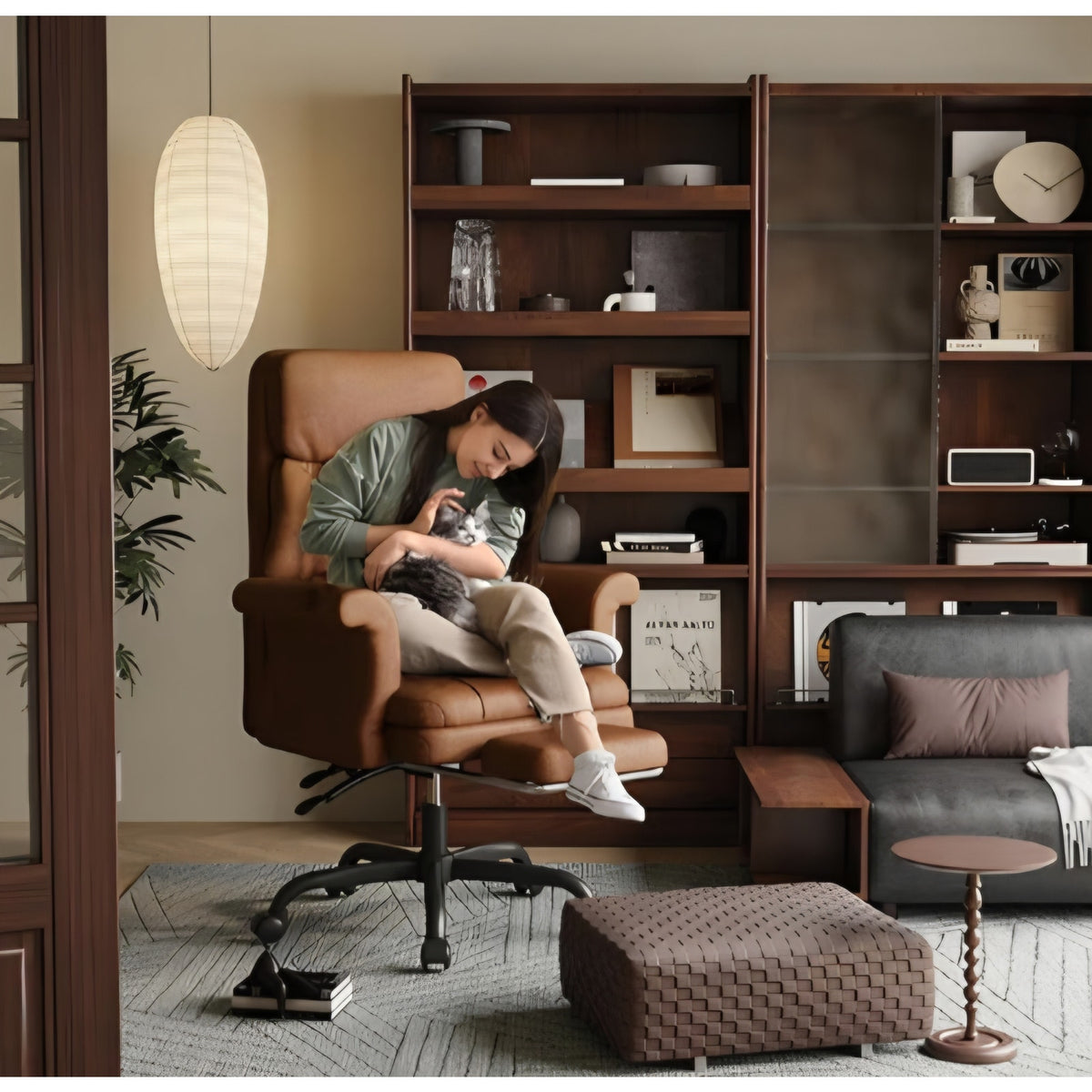 Cross Legged Office Chair with Footrest & Convertible Armrests-Pet-Friendly Cross Home Desk Chair