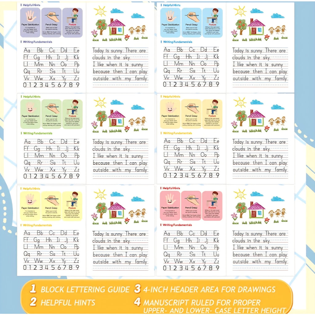 Fulmoon 100 Pcs Primary Composition Notebook K-2 with Picture Space Primary