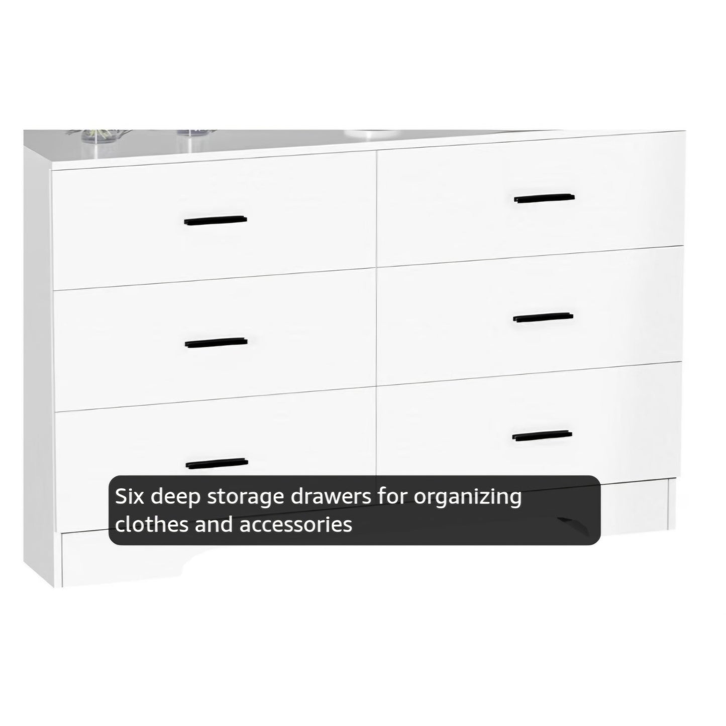 Dresser  Wooden 6 Drawer Dresser Chest of Drawers for Bedroom Tall White Storage Organizer