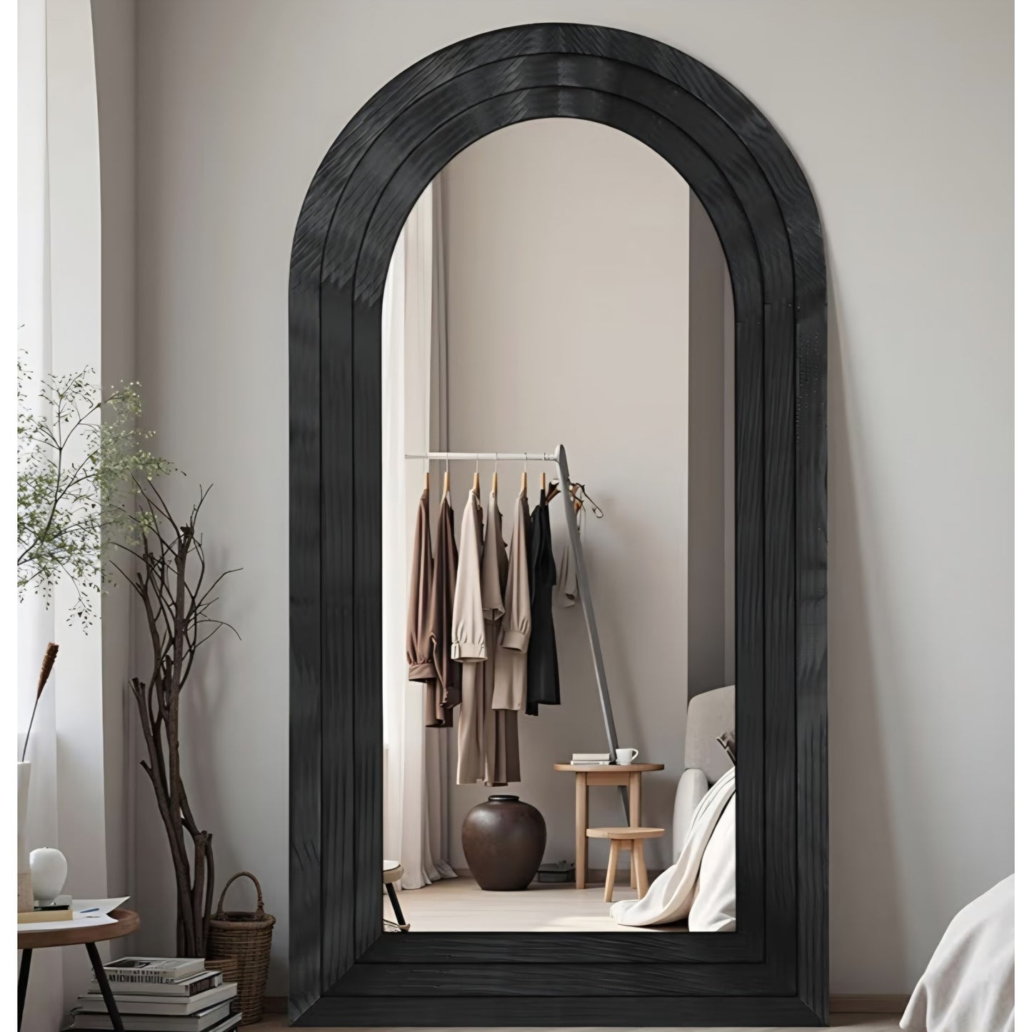 Full Length Mirror, 76"x33" Wooden Mirror Full Length with Stand Wood Floor Mirror