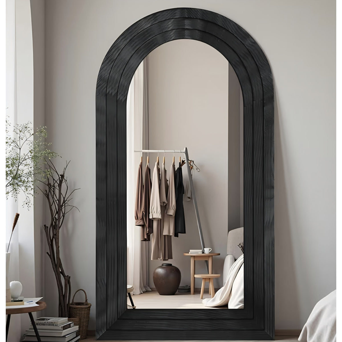 Full Length Mirror, 76"x33" Wooden Mirror Full Length with Stand Wood Floor Mirror