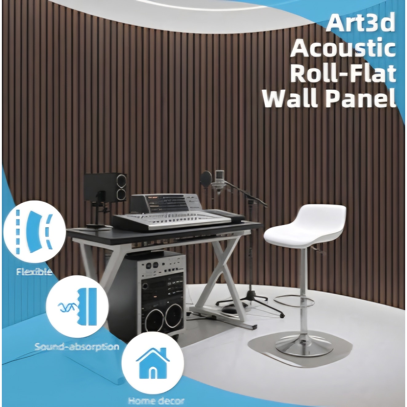 2-Pack Acoustic Wood Slat Wall Panel with Roll-Flat Design - 95.3 x 23.8 Walnut