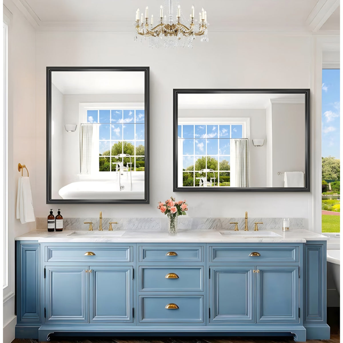 Black Rectangle Mirror, 48 x 36 Inch Large Bathroom Mirrors for Over Sink, 0.6" Thickened Deep Fram