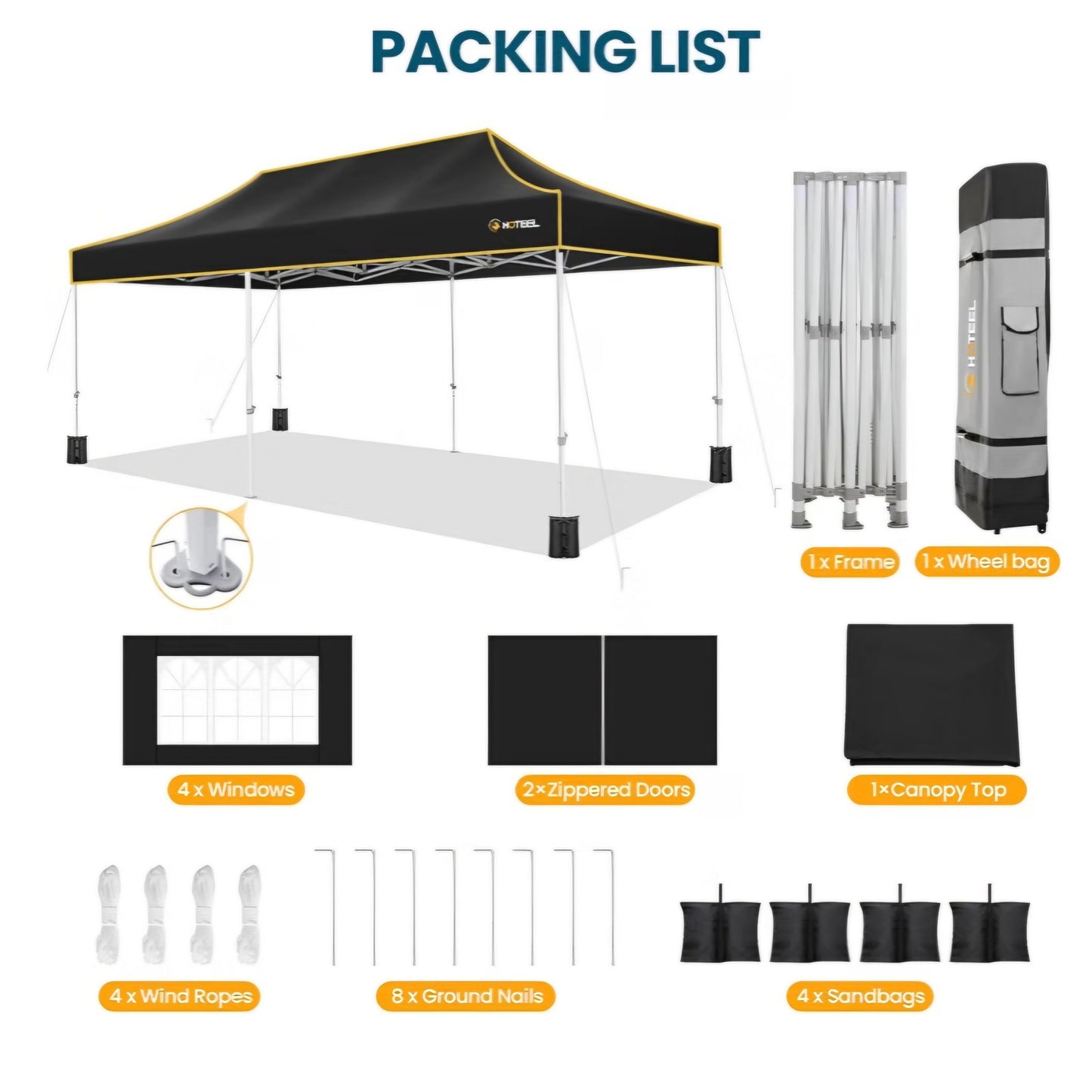 Hoteel 10x20 Pop Up Canopy Tent Heavy Duty with 6 Sidewalls, Waterproof Party Tent, Easy Set-up