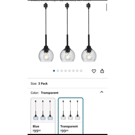 3 Pack H-Type Track Pendant Lighting Fixtures Black Hanging Pendant Lights Kitchen Island with Clear