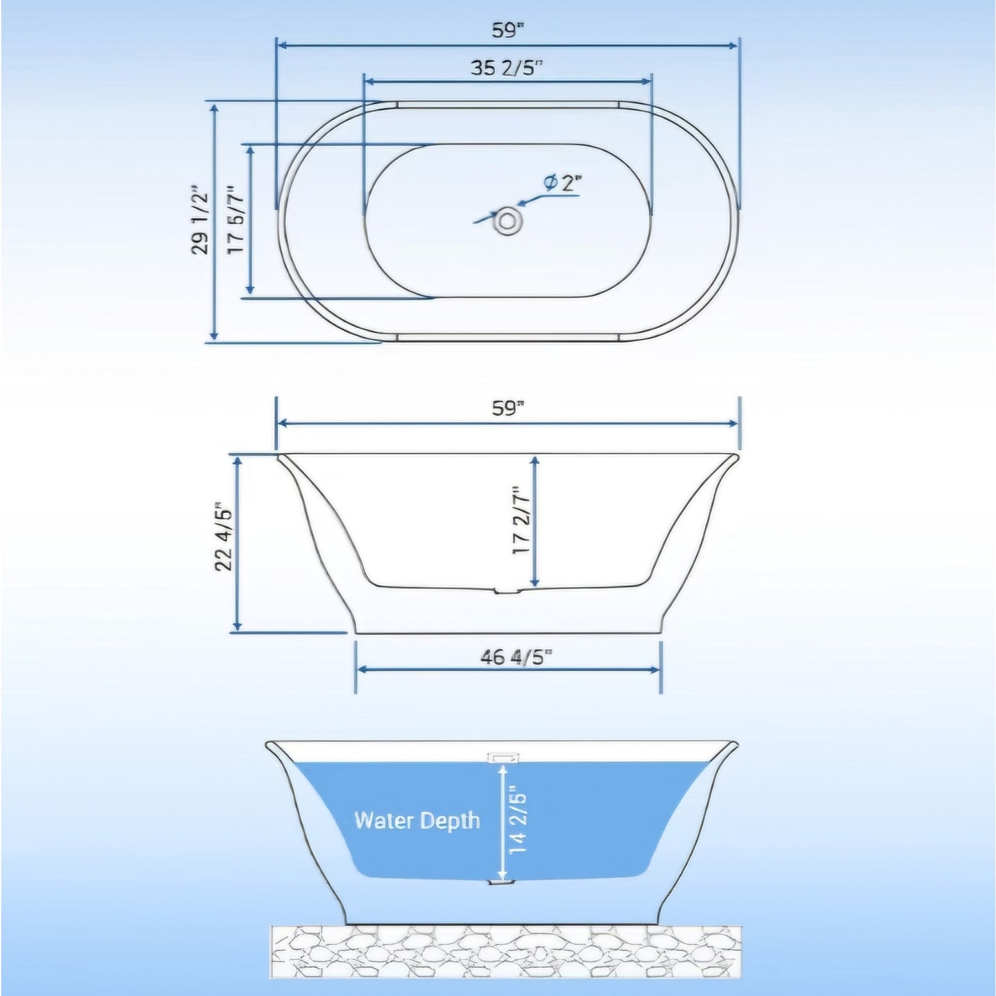 59 Inch Freestanding Bathtub, Luxury Oval-Shaped Acrylic Soaking Tub, Modern Stand