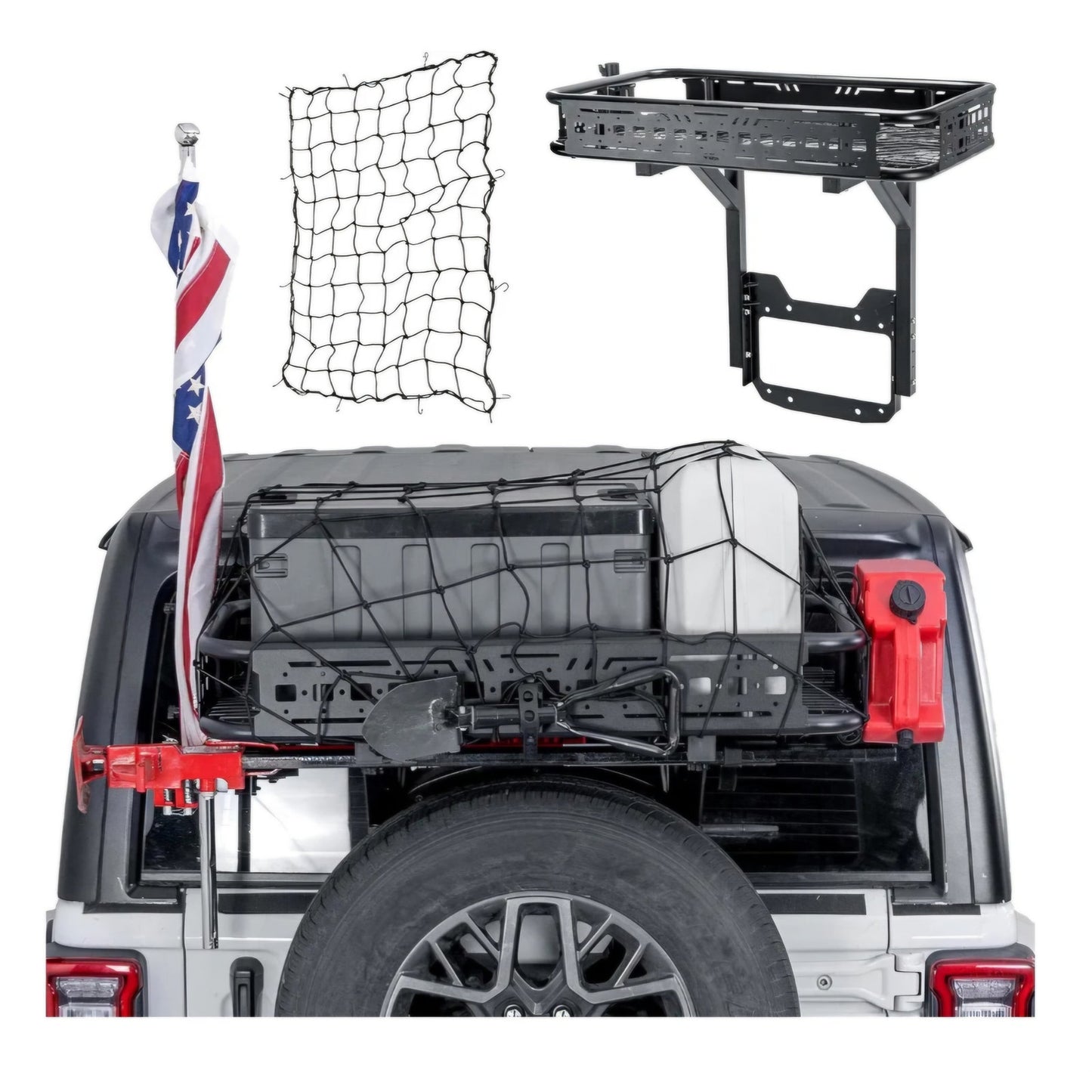 JOYTUTUS Rear Cargo Basket on OE Tailgate for 2018-2026 Wrangler JL & JLU | Heavy Duty 440LBS