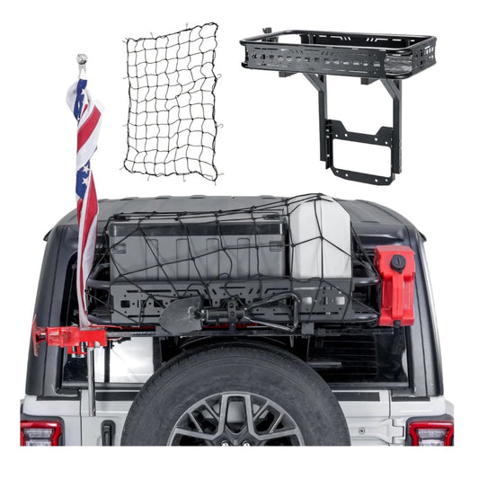 JOYTUTUS Rear Cargo Basket on OE Tailgate for 2018-2026 Wrangler JL & JLU | Heavy Duty 440LBS