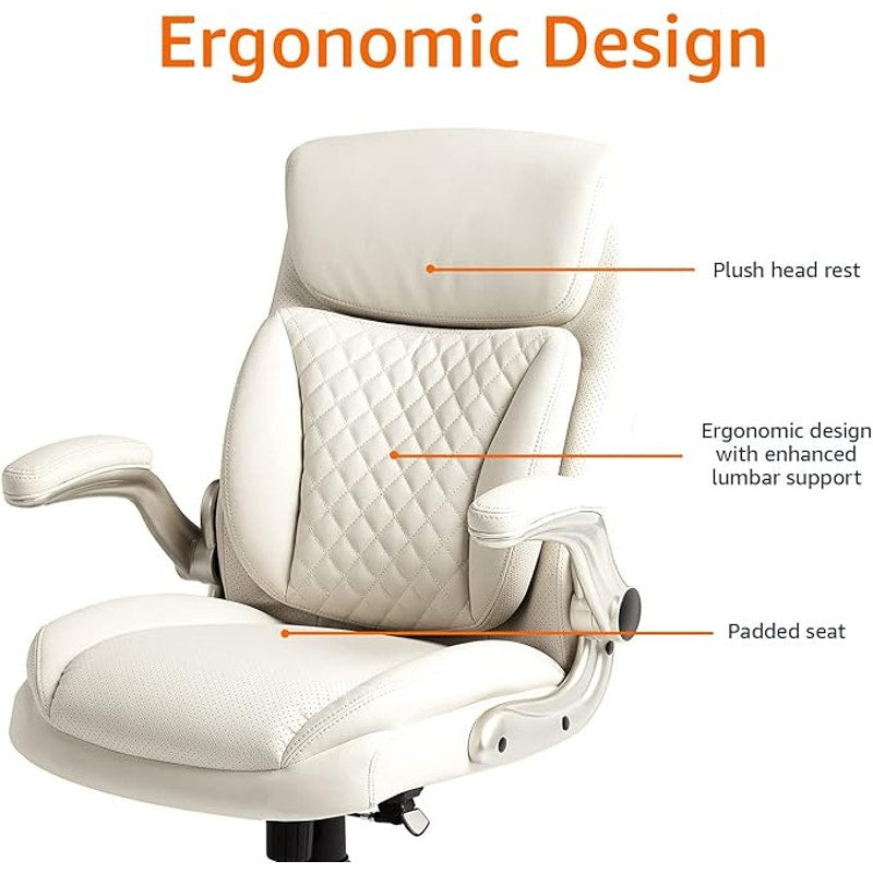 Amazon Basics Ergonomic Executive Office Desk Chair with Lumbar Support, Adjustable Height, Cream.