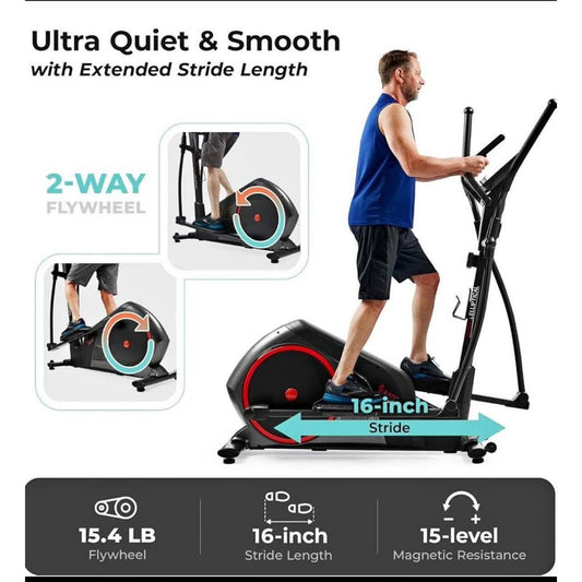 Sunny Health & Fitness Smart Elliptical Full-Body Cross Training Machine w/Extended Stride, Cardio E