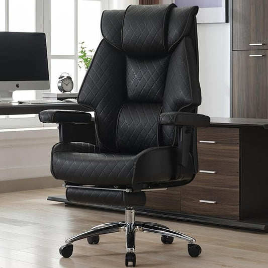 Big and Tall Office Chair with Footrest,PU Leather High Back Executive Office Chair 400lb(All Black