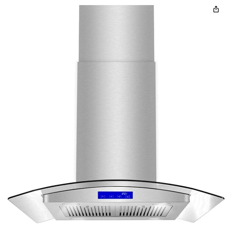 30 in. Lumin Coll 380 CFM Ducted Island Range Hood, LED, Stainless Steel Cosmo COS-668ICS750 Soft