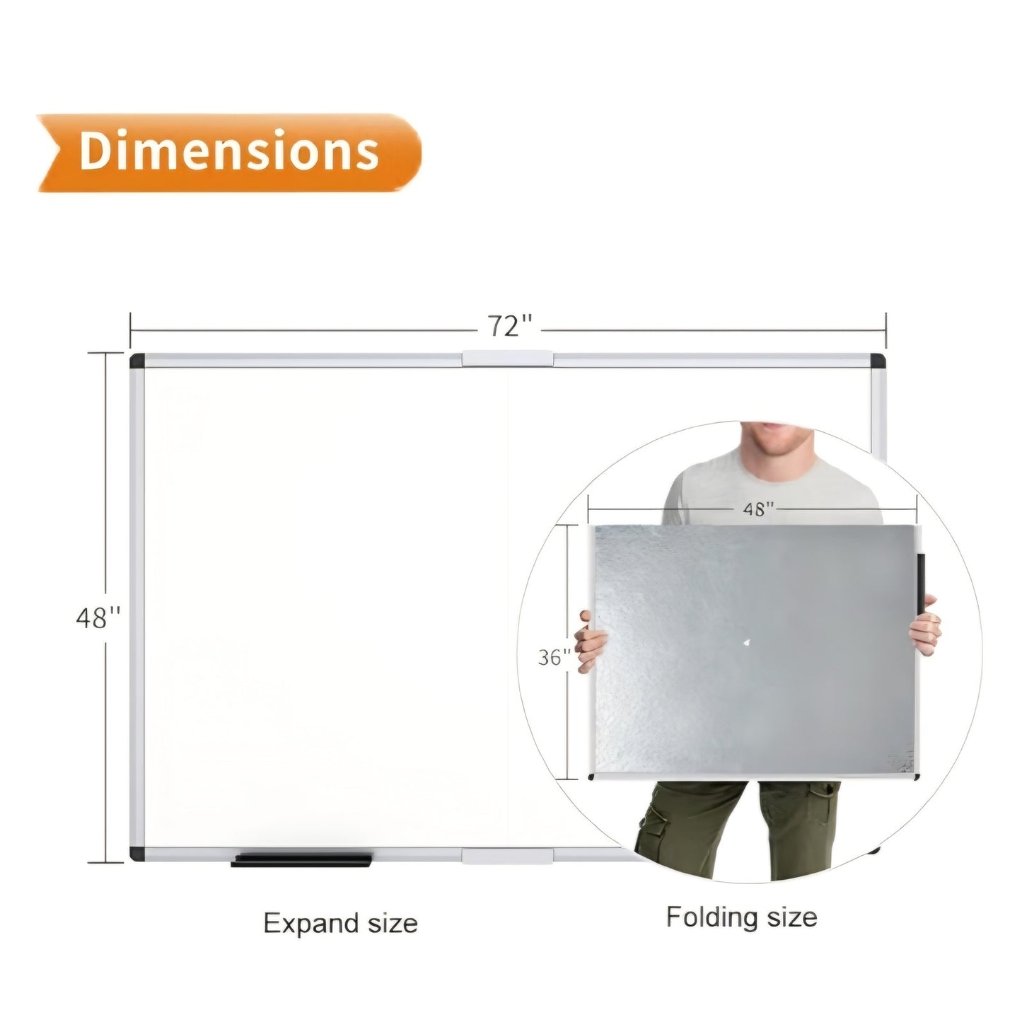 Magnetic Dry Erase Board, 72 X 48 Inches, Foldable Wall-Mounted Whiteboard with Silver 72"W-48" H