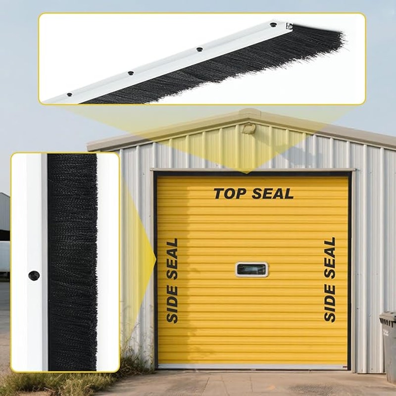 3" Garage Brush Seal Kit for Roll-up Doors 10x 8ft Heavy Duty Nylon Brush with Aluminum Track.Black