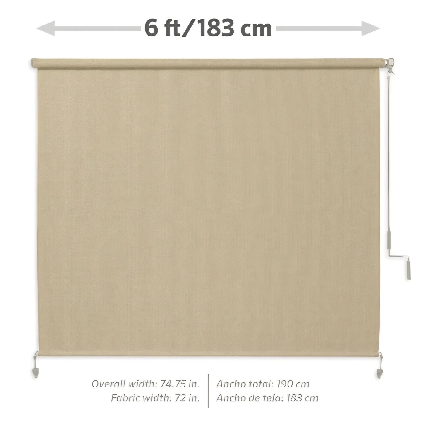 Coolaroo Outdoor Roller Shade with Wand - 80% UV Block Breathable Light Filtering