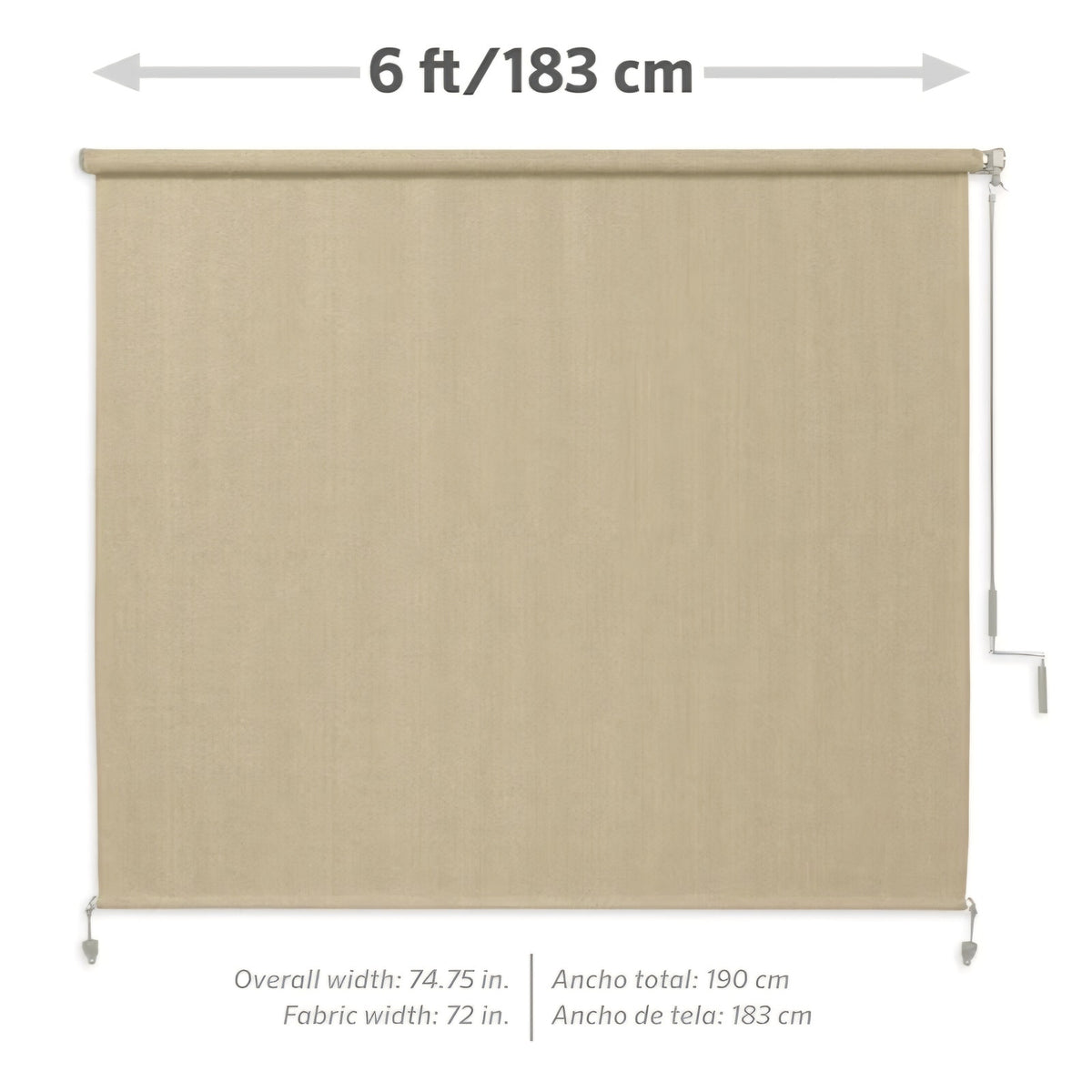 Coolaroo Outdoor Roller Shade with Wand - 80% UV Block Breathable Light Filtering