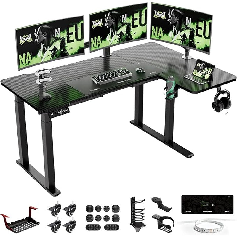 X-Win 63" Reversible L-Shaped Electric Standing Desk, Dual Motor Height Adjustable, Black Top