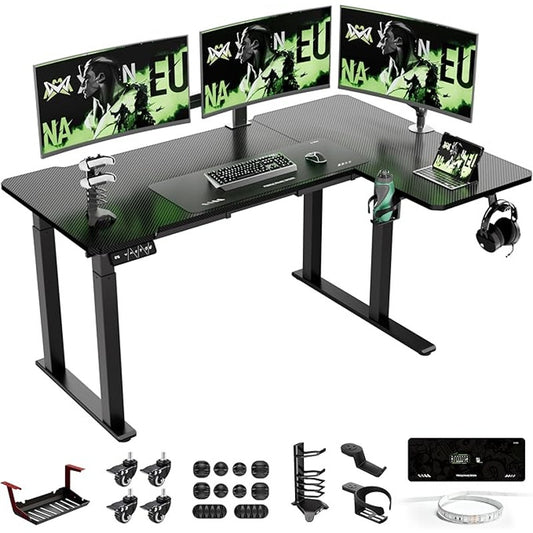 X-Win 63" Reversible L-Shaped Electric Standing Desk, Dual Motor Height Adjustable, Black Top