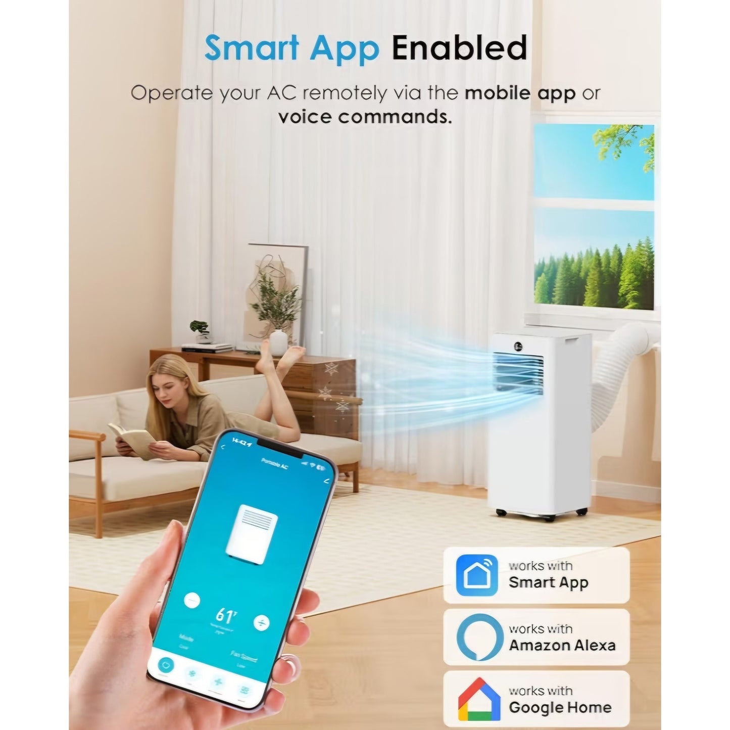 Portable Air Conditioners, 8000 BTU Quiet AC with WiFi/App Control, 24H Timer, Dehumidifier