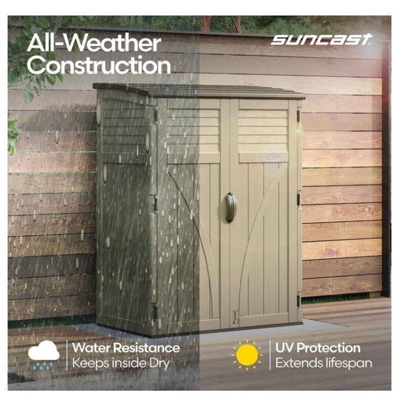 Suncast Outdoor Storage Shed, Water Resistant Resin Vertical Outdoor Storage Cabinet for Patio