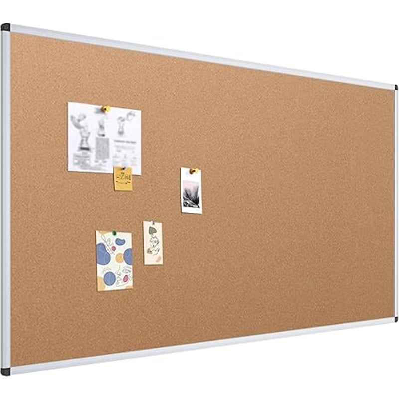 VIZ-PRO Large Cork Bulletin Board, 96 X 48 Inches, Wall-Mounted, Silver Aluminium Frame, 8' X 4'