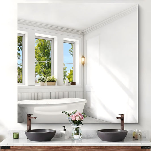 Large Frameless Mirror, 48x48 Inch Square Bathroom Vanity Mirror for Over Sink