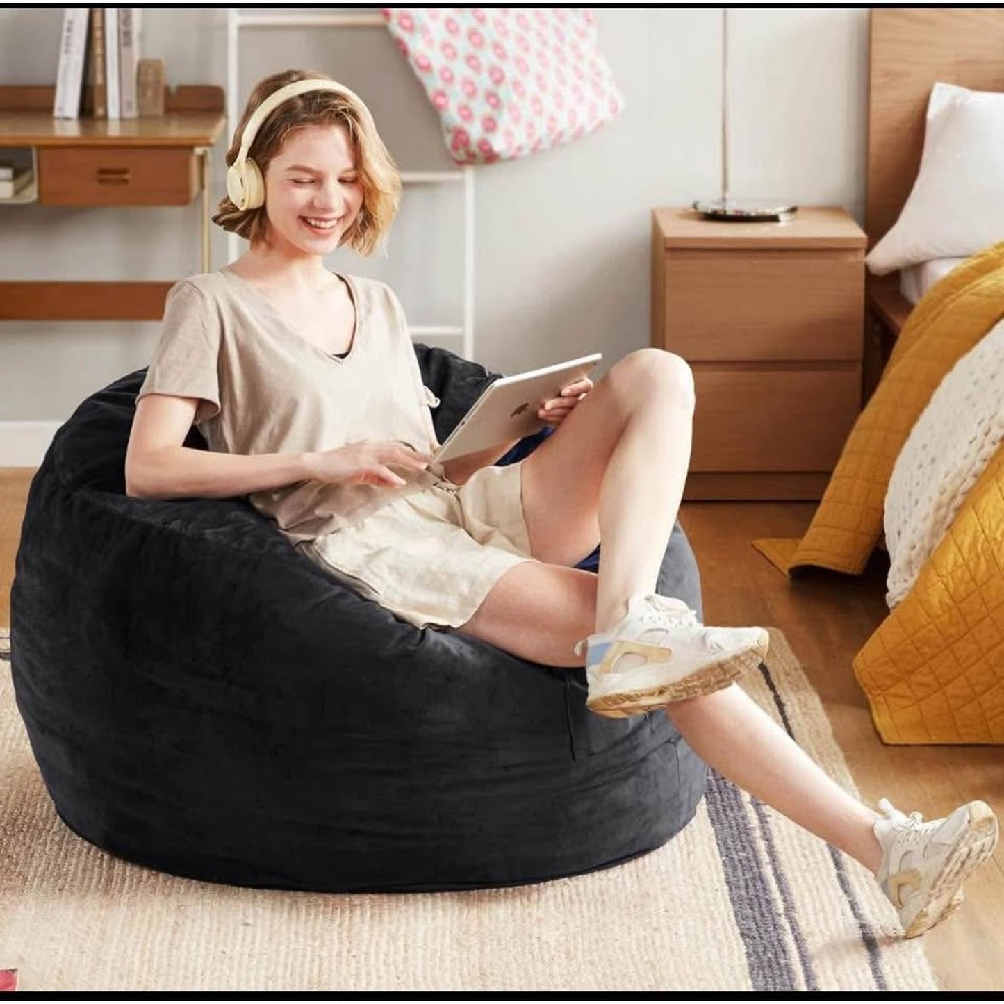 Bean Bag Chair with Filler Included for College Students, 3 FT Comfy Beanbag Chairs for Adults - Mac