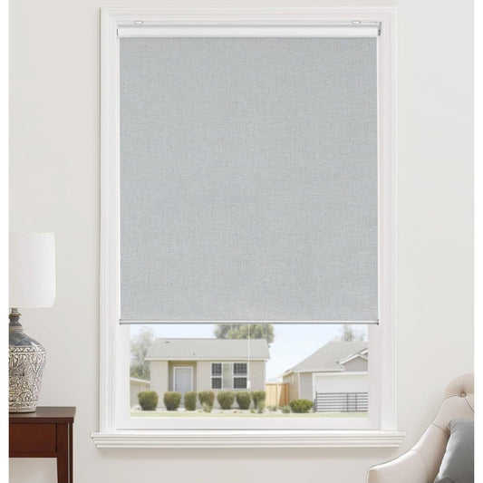 ChrisDowa Cordless 100% Blackout Roller Shade. Light Grey, 56"W x 72"H