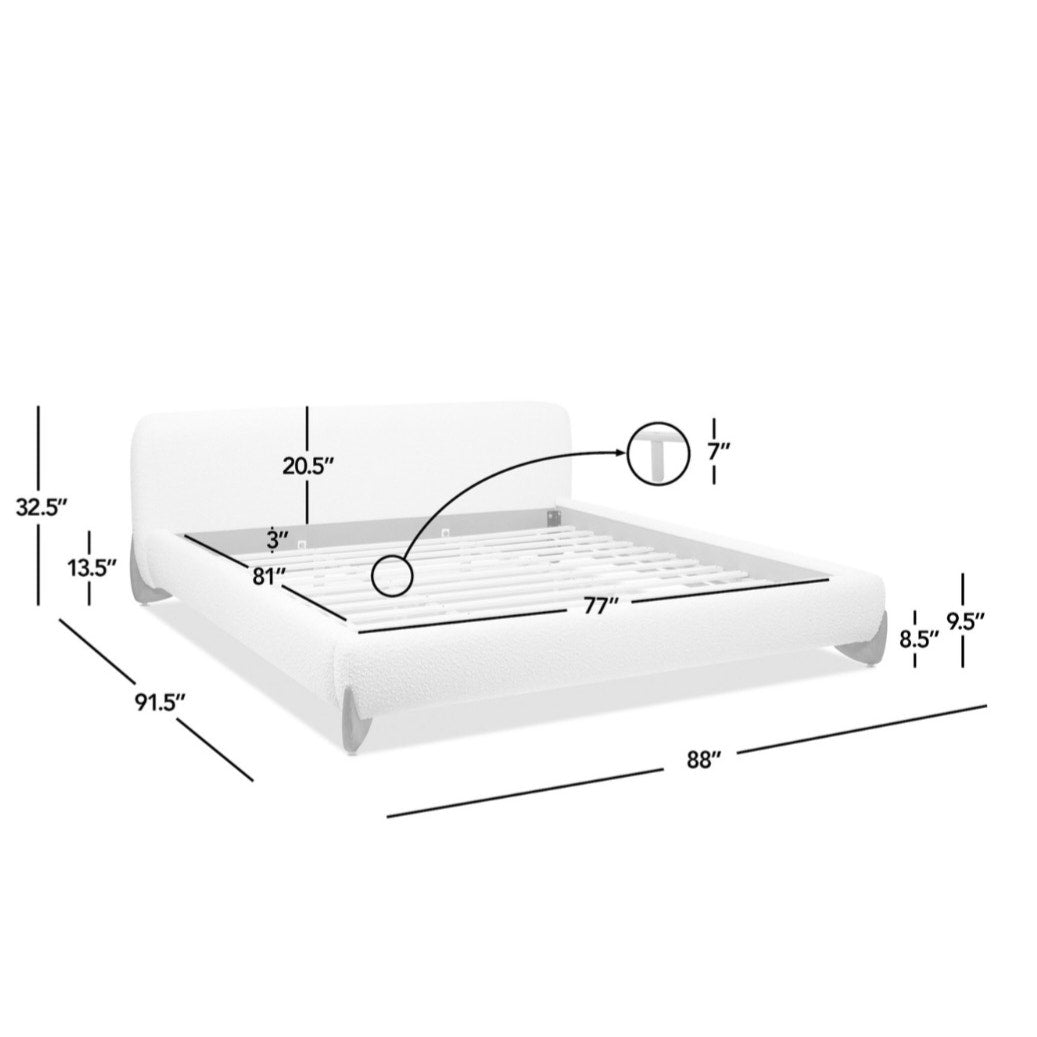 Jennifer Taylor Alpine Puffy  Modern Platform Bed, King, Ivory White Bouclé
