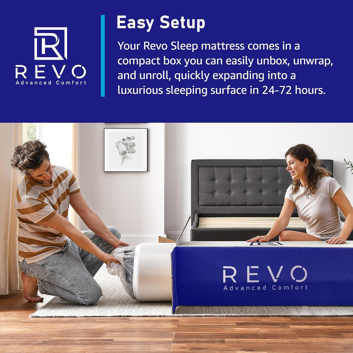 REVO Sleep 10-in Cooling Hybrid Queen Mattress with Gel Memory Foam, Superior Medium Comfort.