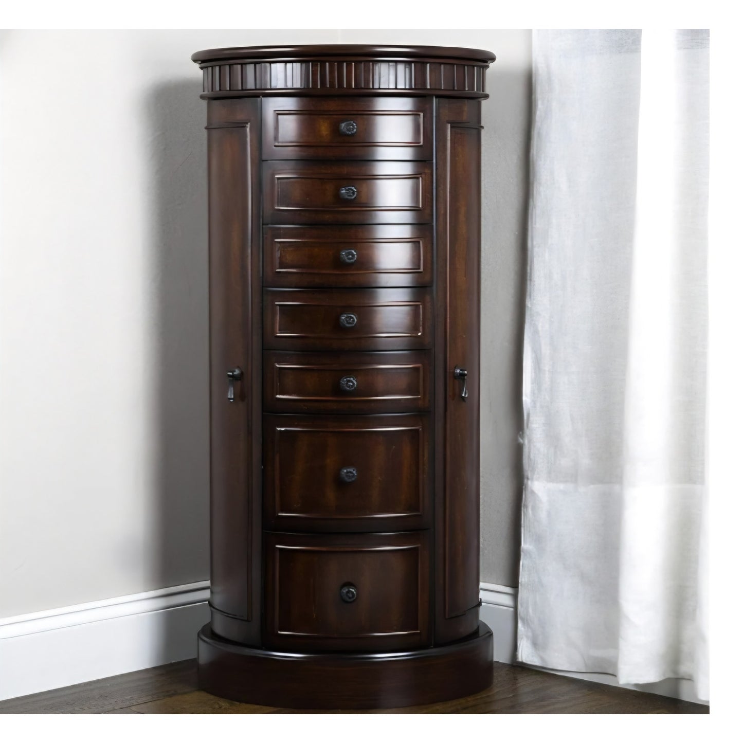 Hives and Honey Bailey Oval Standing Jewelry Armoire Cabinet, Jewelry Storage Organizer with Mirror