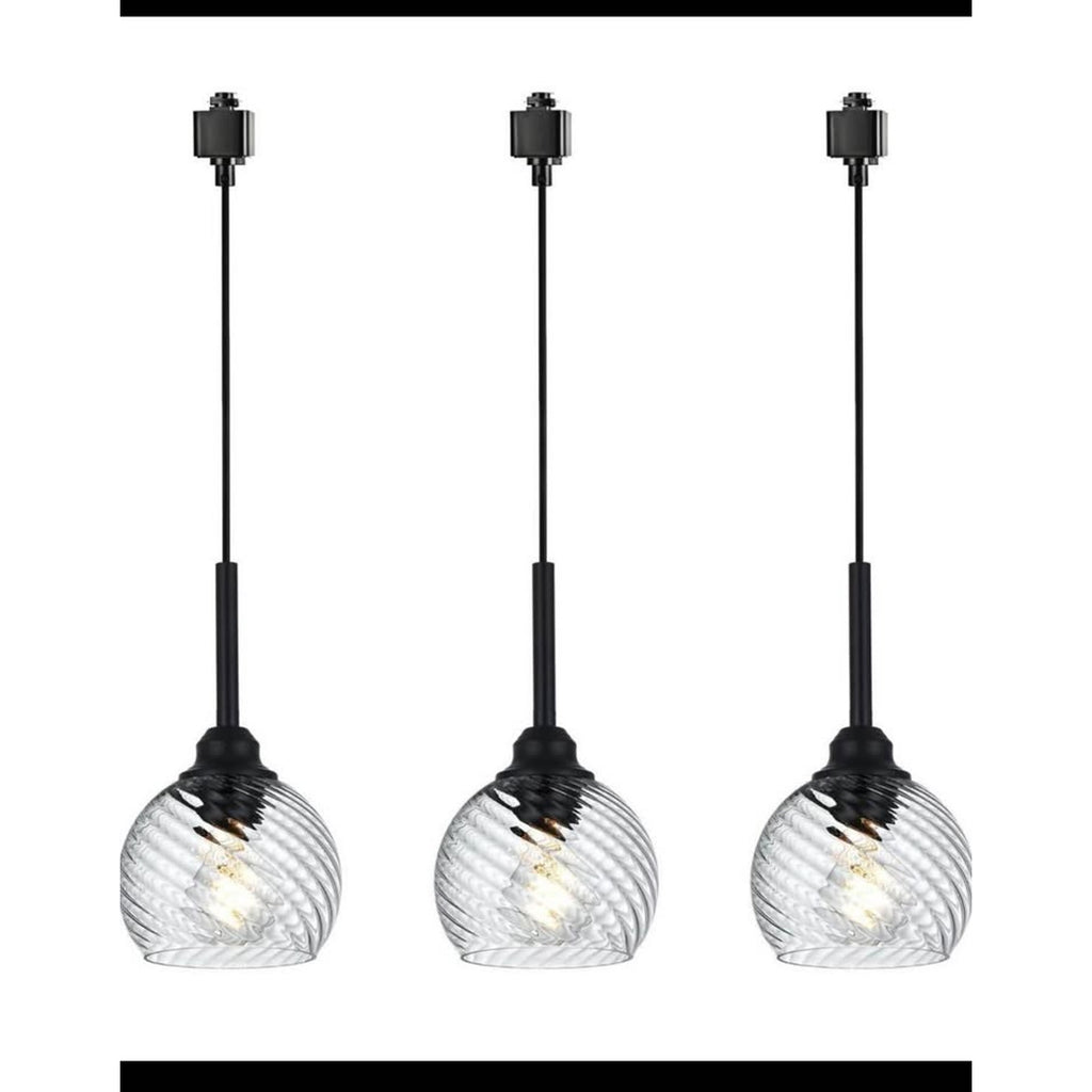 3 Pack H-Type Track Pendant Lighting Fixtures Black Hanging Pendant Lights Kitchen Island with Clear