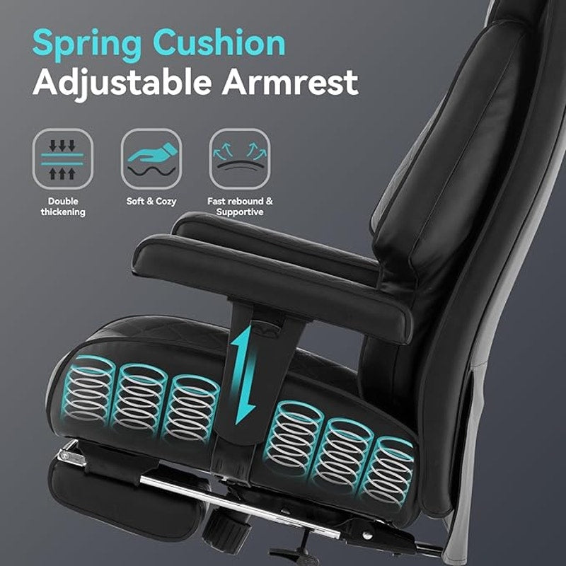 Big and Tall Office Chair with Footrest,PU Leather High Back Executive Office Chair 400lb(All Black