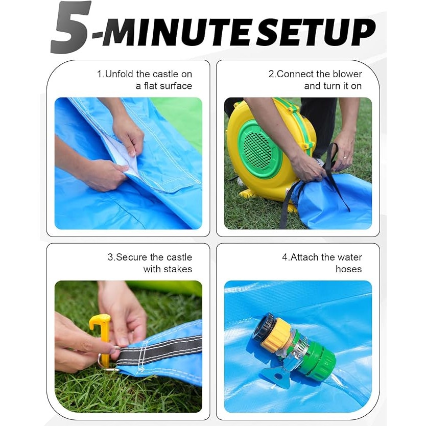 26FT Inflatable Water Slide for Kids & Adults, Full PVC, 1100W Blower, 1100W blower, 700 lb capacity